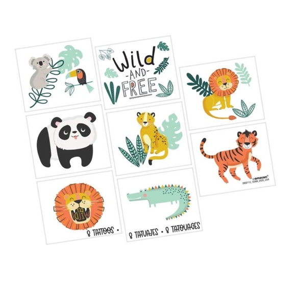 8 pcs Animal Fiesta Souvenirs Temporary Tattoos - Picture 2 of 3